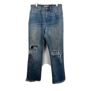 Madewell The Perfect Vintage Jean 27 Womens Blue Distressed High Rise Slim Mom